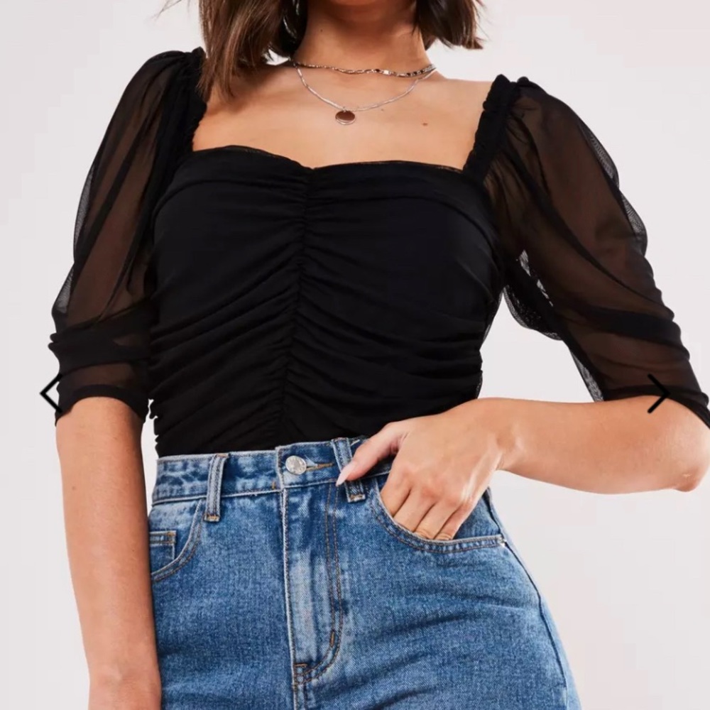 Missguided Black Ruche Milkmaid Top